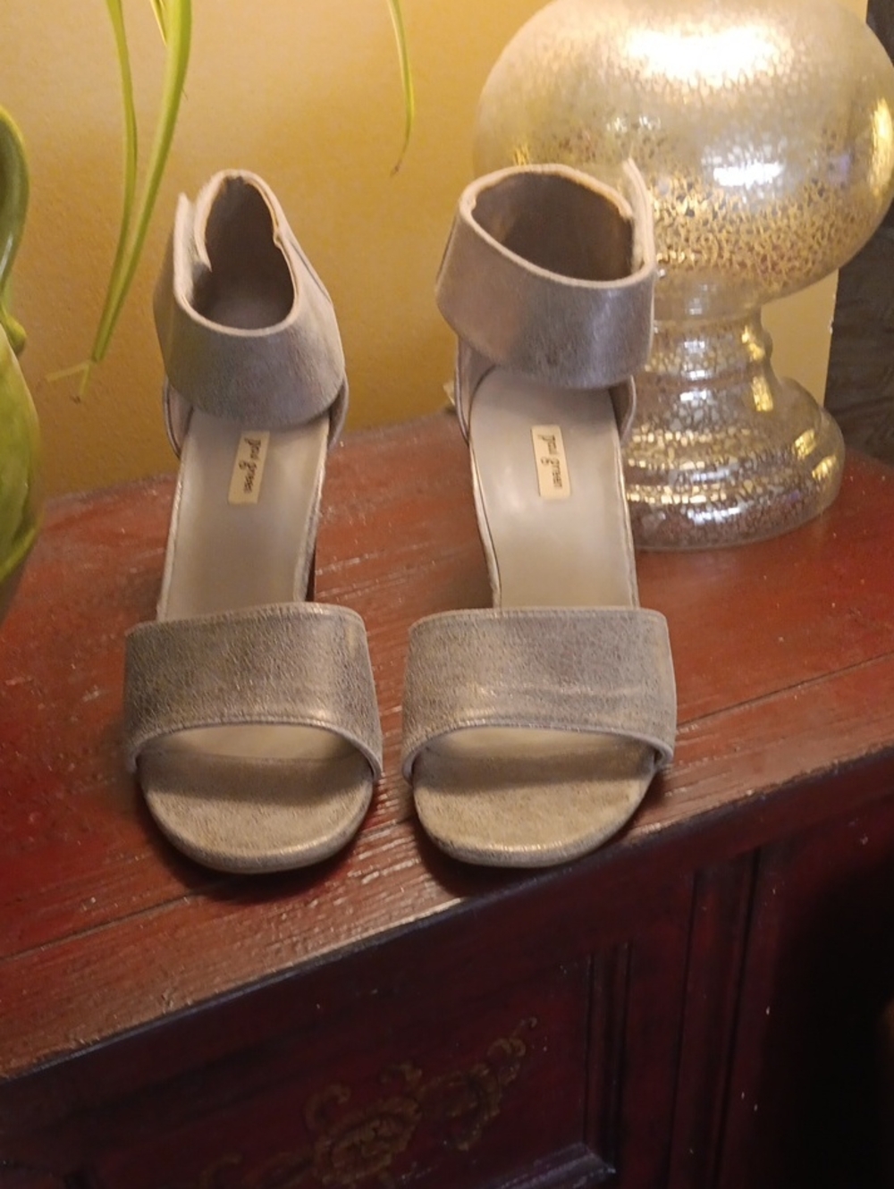 Paul Green Taupe Green Open-Toe Ankle-Strap Heels